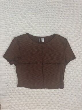 H&M Chocolate Brown Ribbed Heathered Seam Crop Top